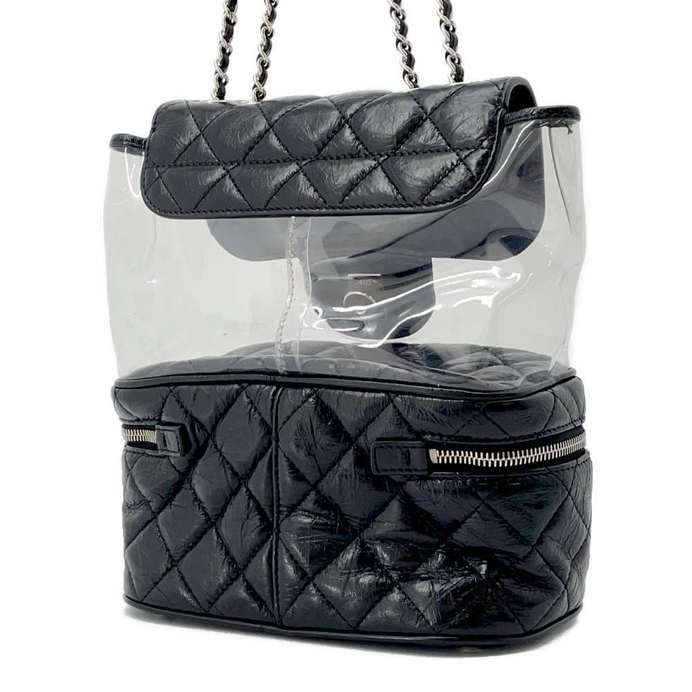 Chanel Clear Shoulder Bag Leather Cocomark Black Matelasse